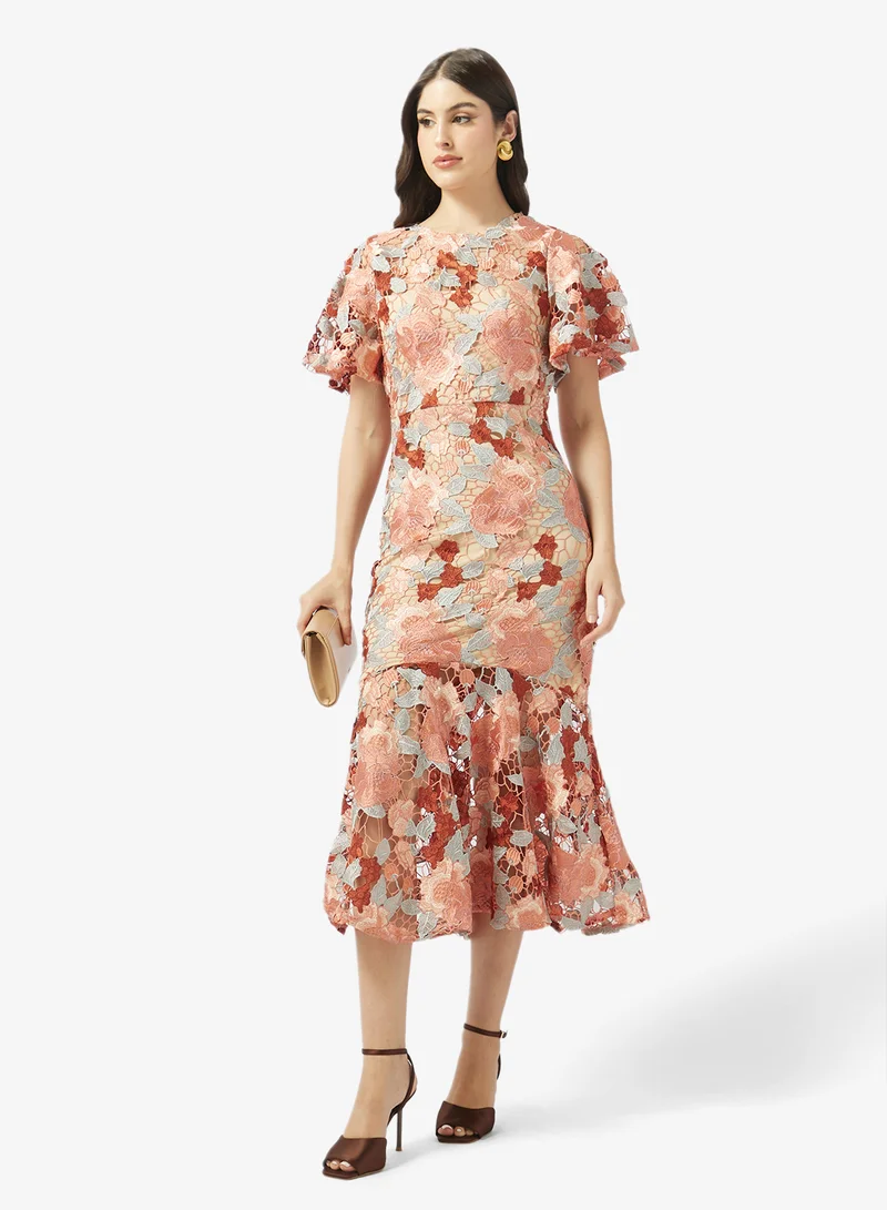 Just Me  Printed Short Sleeve Tiered Dress for Women | Best Price UAE